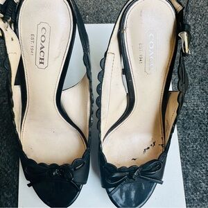 Black Size 5.5 open toe sling back heels. Brand Coach